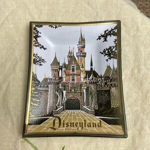 Vintage GLASS Disneyland Princess Castle Trinket Tray Disney Houze Art USA